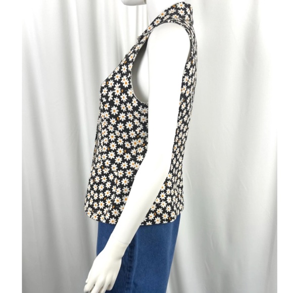 Vintage 2000’s ‘Sinequanone Paris’ Black and White Daisy Floral Vest - S/M - Picture 7 of 8